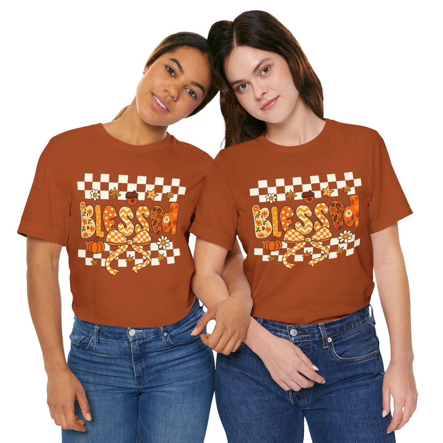 Blessed Checkerboard Pumpkin Shirt – Christian Thankful Fall Thanksgiving Tee