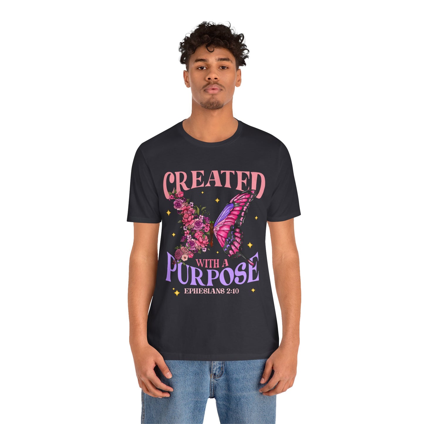 Created With a Purpose Shirt – Christian Butterfly Floral Inspirational Faith Tee