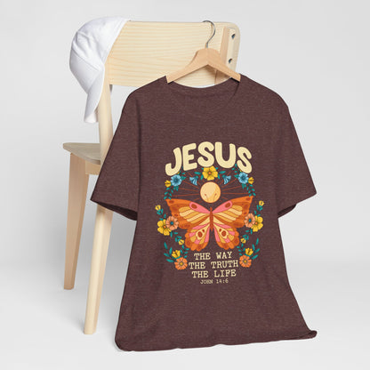 Jesus Butterfly Wildflower Shirt – John 14:6 Scripture Floral Christian Tee