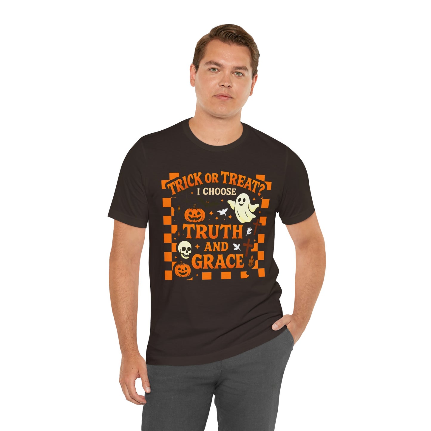 Trick or Treat I Choose Truth and Grace Shirt – Christian Halloween Faith Tee