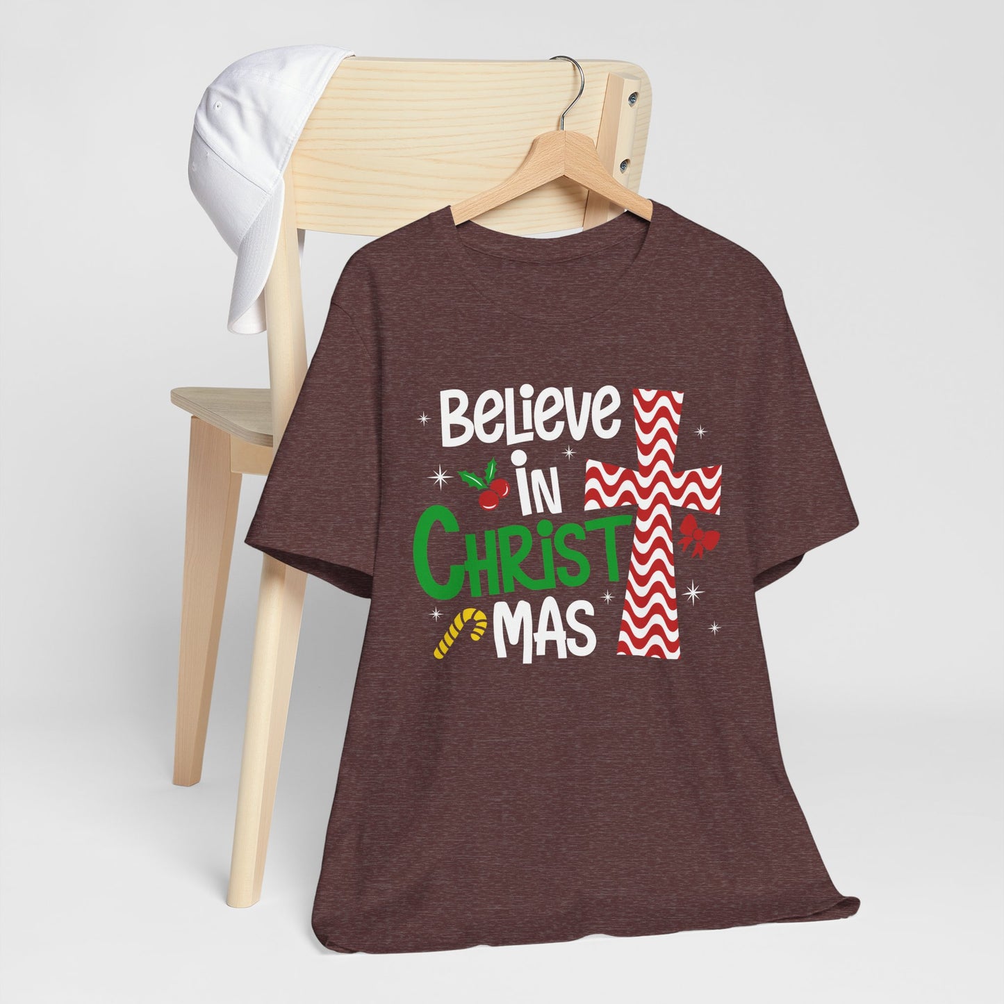 Believe in Christ Christmas Shirt – Christian Faith Jesus Cross Holiday Tee