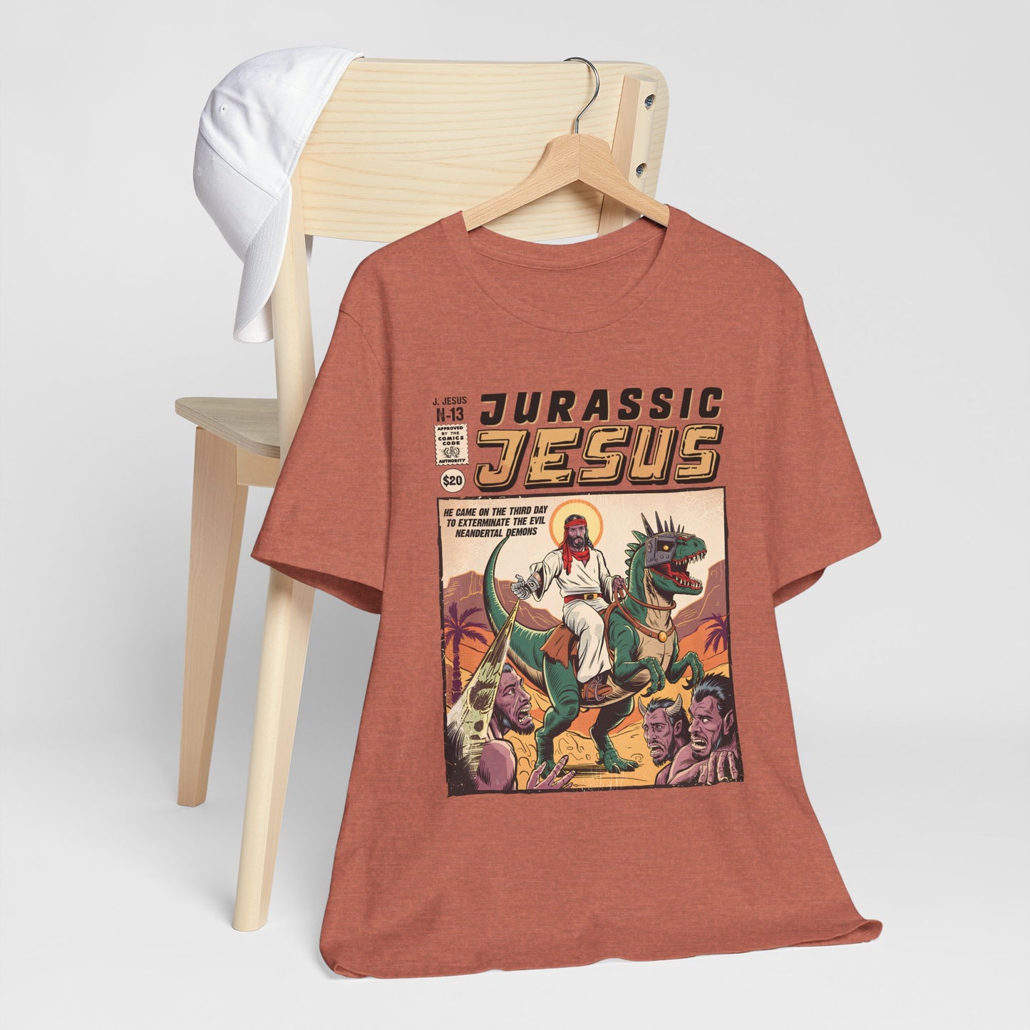 Jurassic Jesus Shirt – Dino-Riding Savior Comic Book Christian Tee
