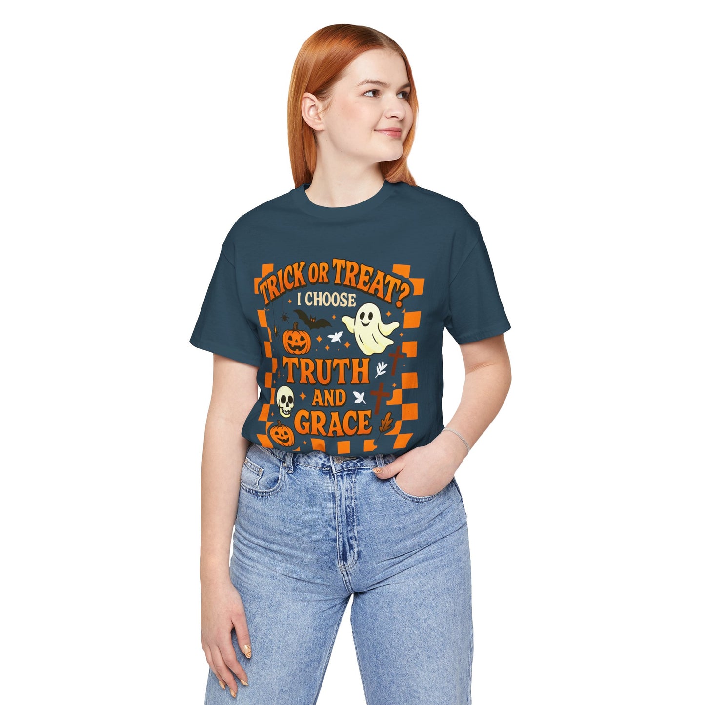 Trick or Treat I Choose Truth and Grace Shirt – Christian Halloween Faith Tee