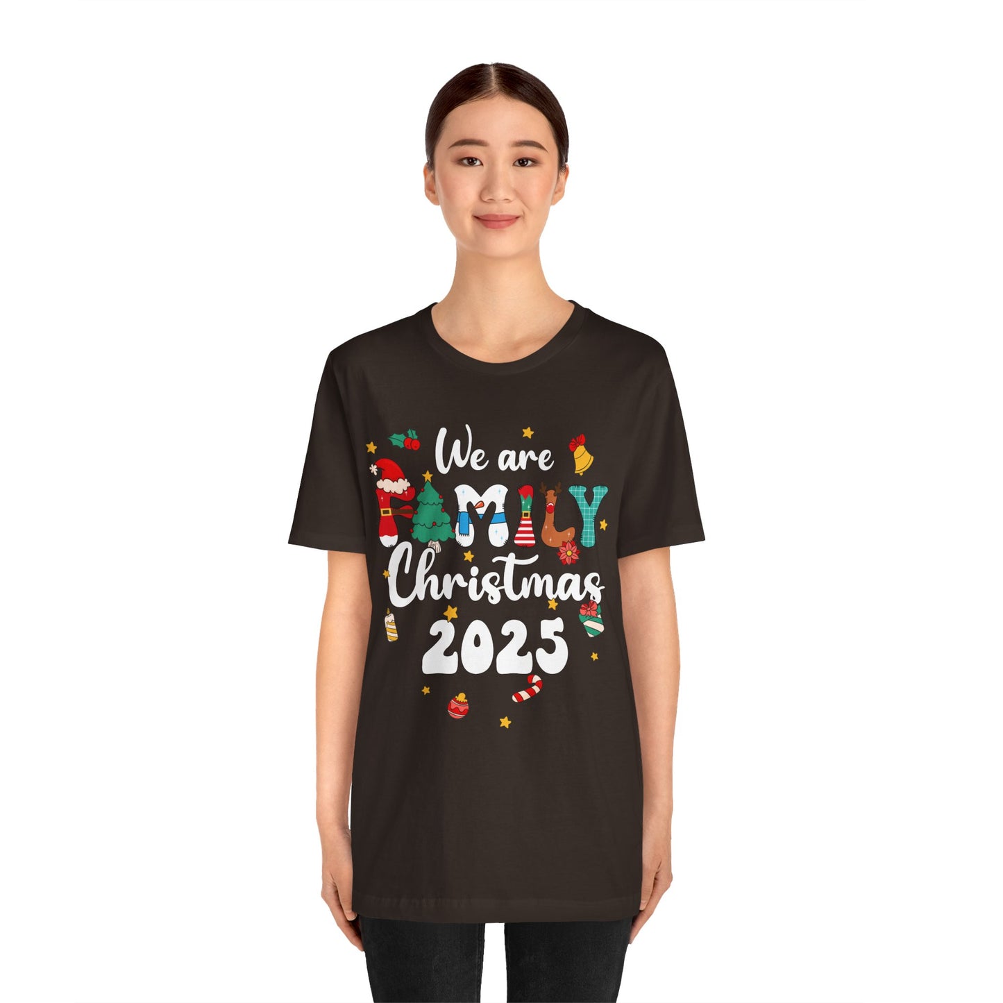 We Are Family Christmas 2025 Shirt – Groovy Snowman & Xmas Tree Matching Tee