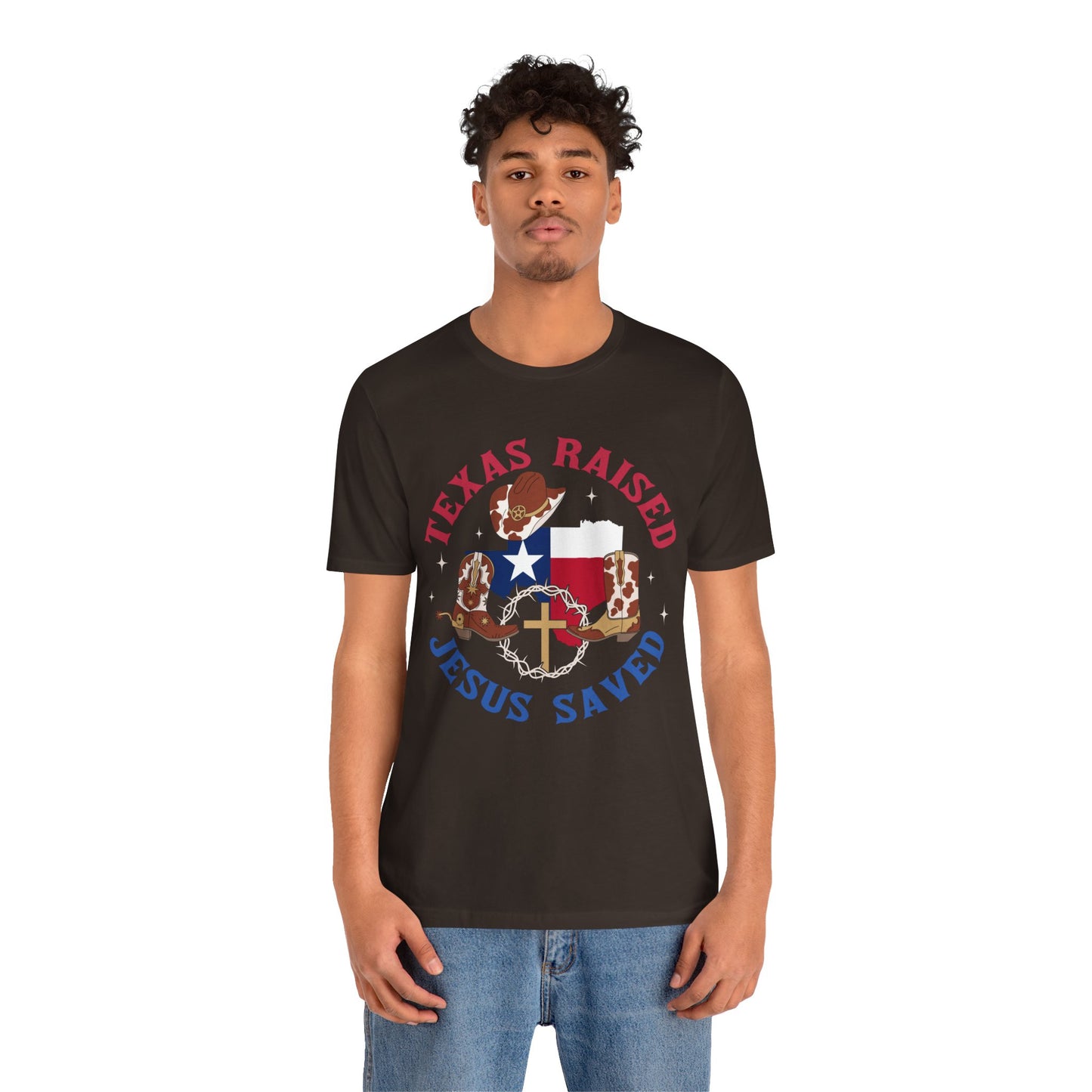 Southern Jesus Saved Shirt – Texas Raised Cowboy Christian Western Tee