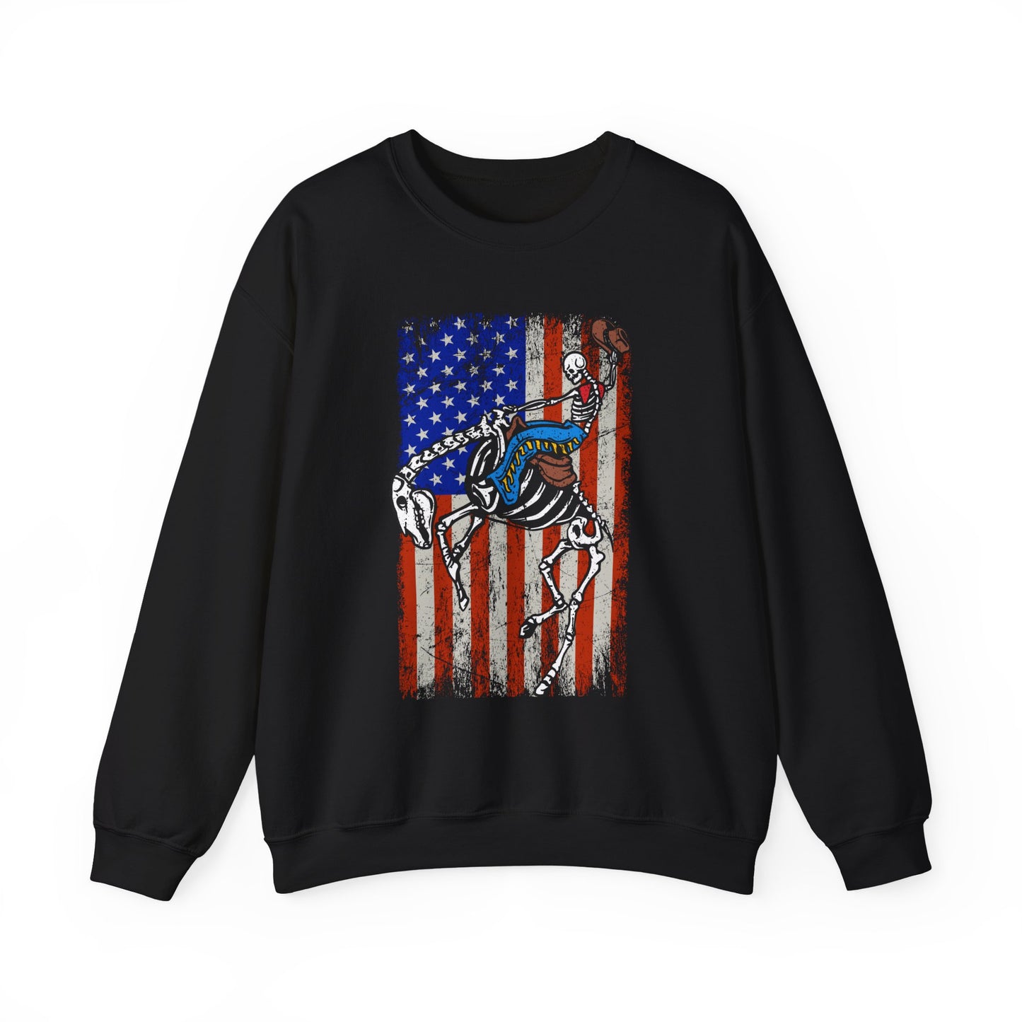 US Flag Skeleton Cowboy Sweatshirt – Western Horse Rodeo Country Pullover