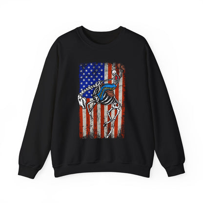 US Flag Skeleton Cowboy Sweatshirt – Western Horse Rodeo Country Pullover