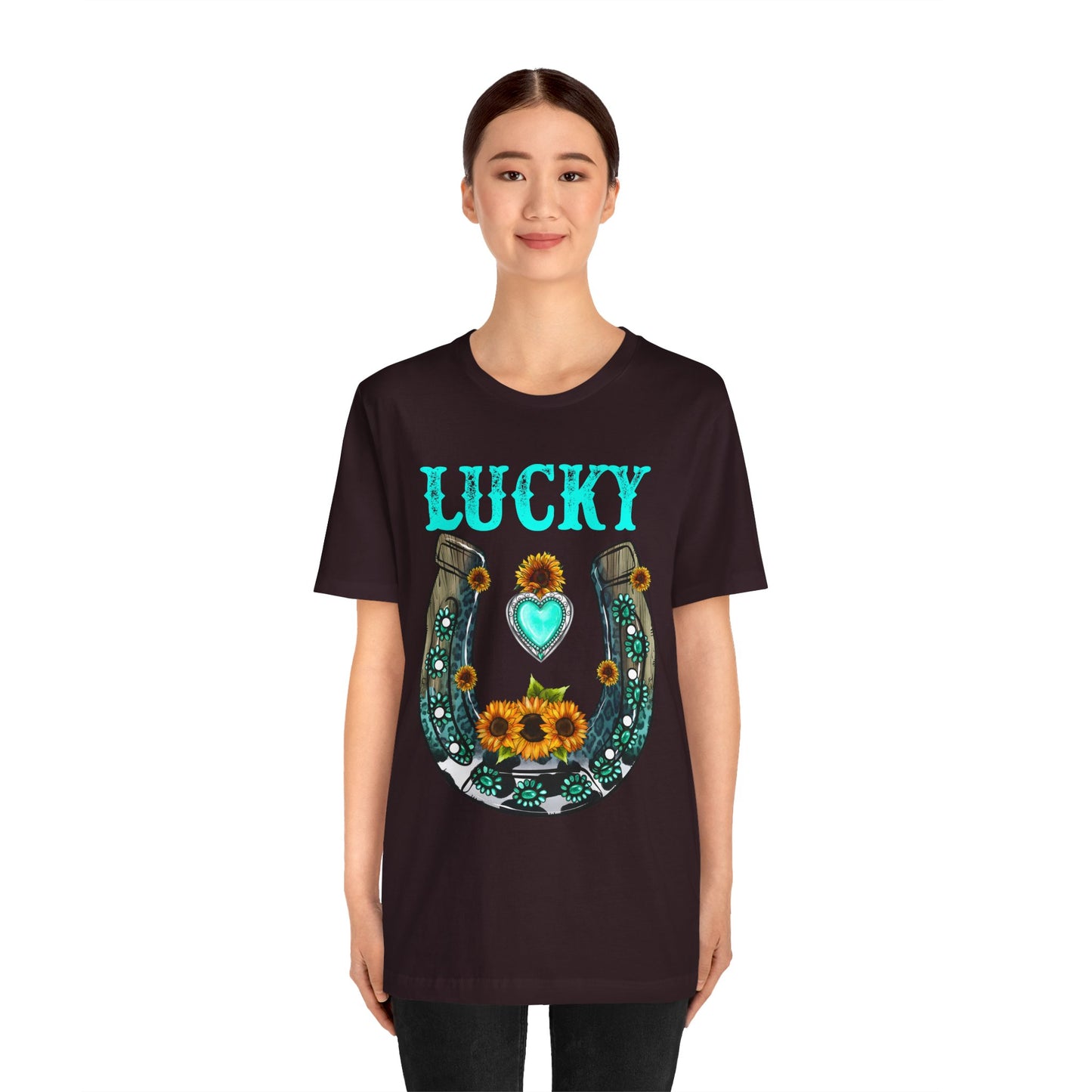Horse Shoe Lucky Shirt – Western Turquoise Gemstone Texas Sunflowers Tee