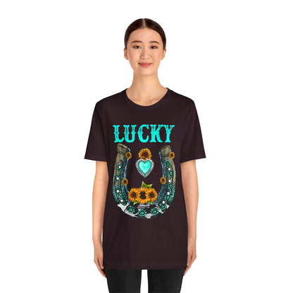 Horse Shoe Lucky Shirt – Western Turquoise Gemstone Texas Sunflowers Tee