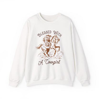Blessed with a Cowgirl Sweatshirt – Retro Christian Western Rodeo Pullover