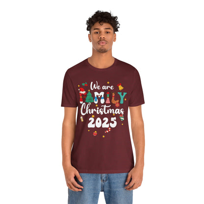 We Are Family Christmas 2025 Shirt – Groovy Snowman & Xmas Tree Matching Tee