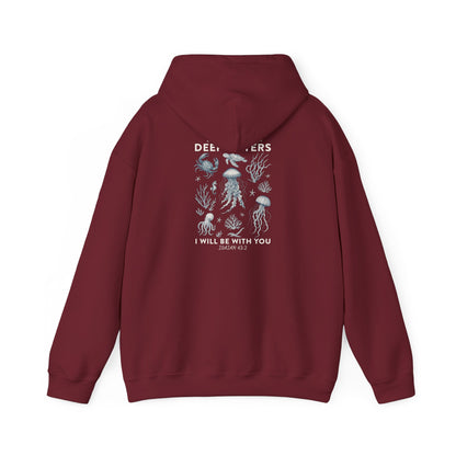 Deep Waters Hoodie – Isaiah 43:2 Christian Ocean Bible Verse Pullover