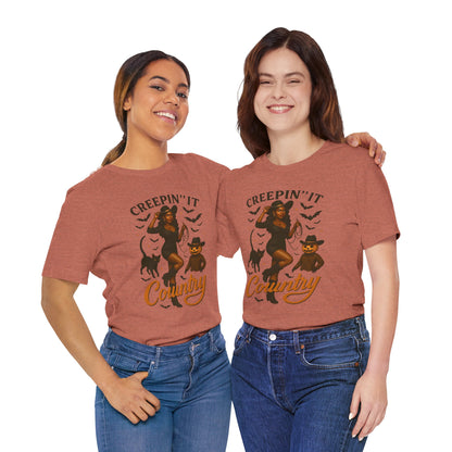 Creepin’ It Country Shirt – Spooky Cowgirl Pumpkin Western Halloween Tee