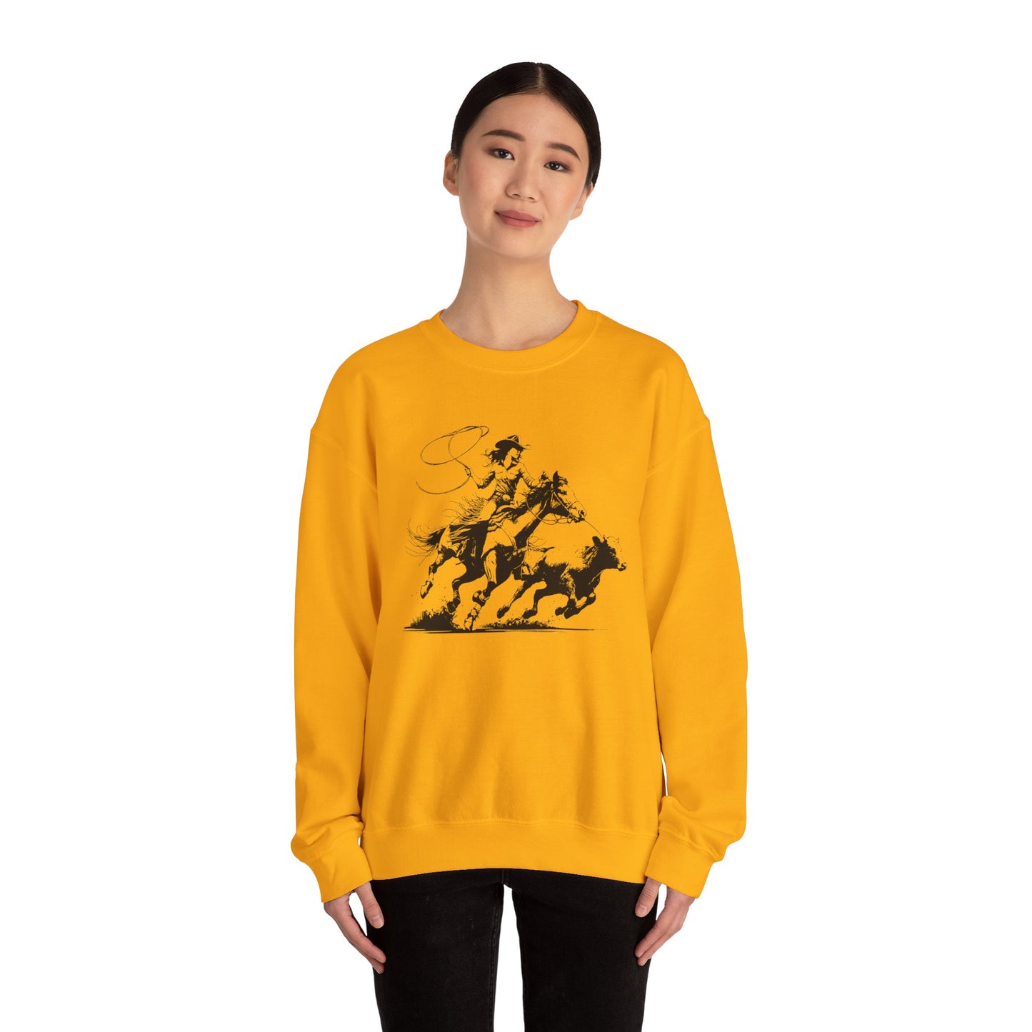 Cowgirl Roping Calf Sweatshirt – Western Horse Rodeo Racing Farm Pullover