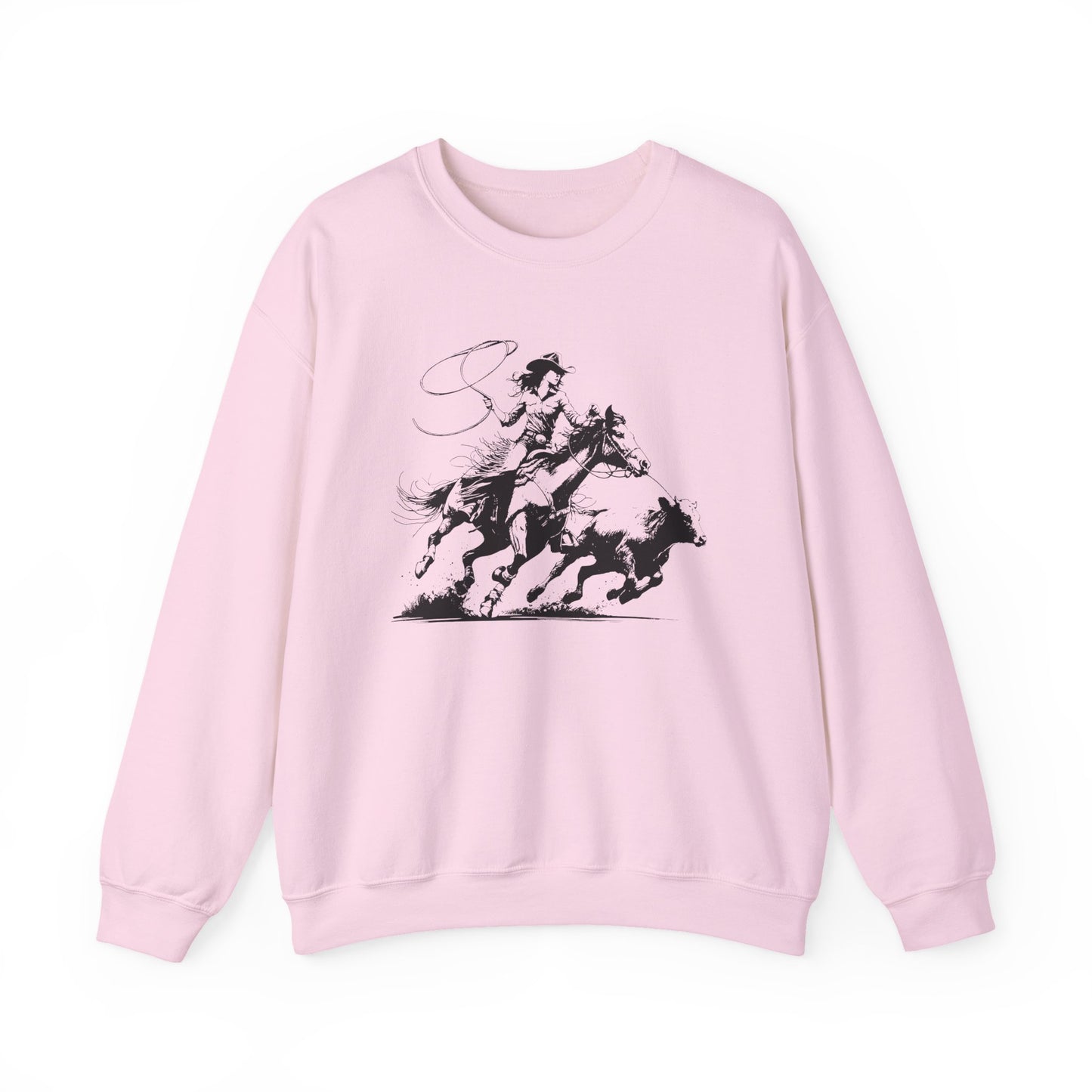 Cowgirl Roping Calf Sweatshirt – Western Horse Rodeo Racing Farm Pullover