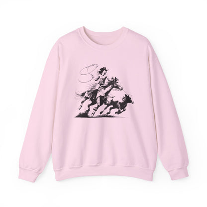 Cowgirl Roping Calf Sweatshirt – Western Horse Rodeo Racing Farm Pullover