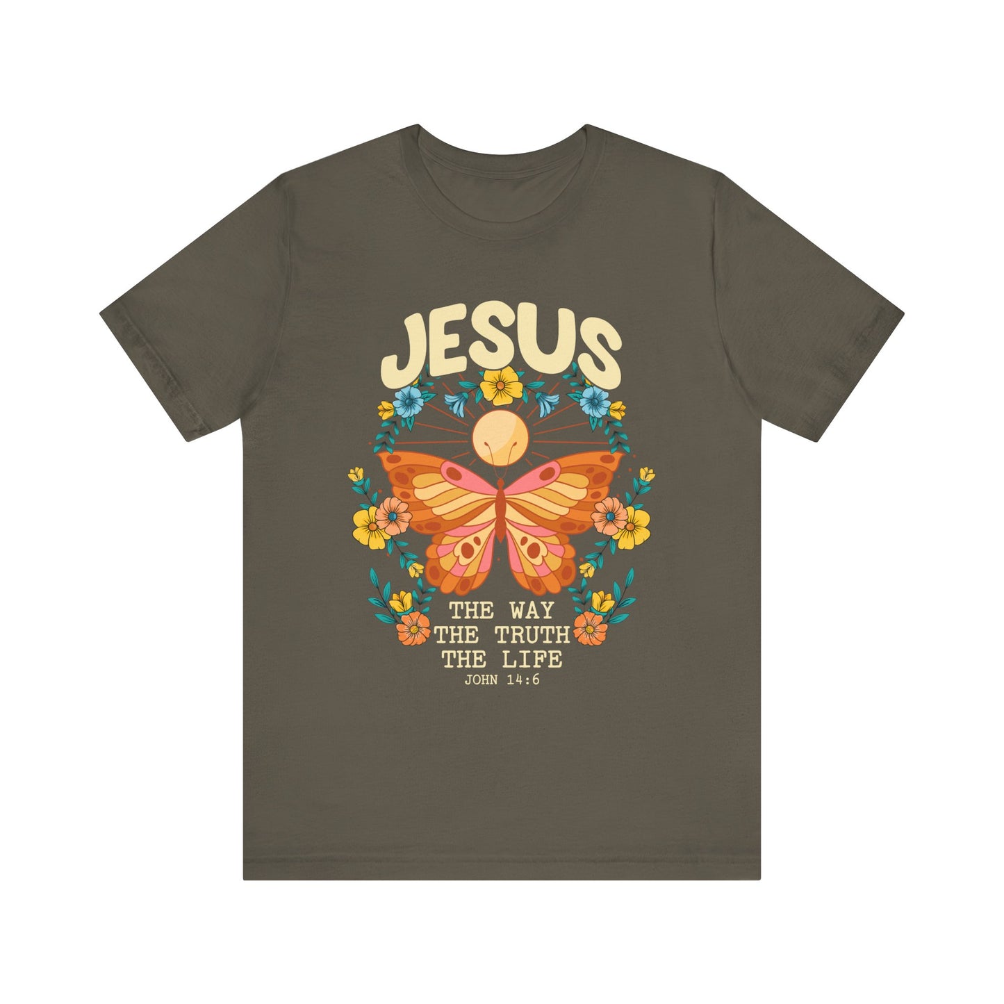 Jesus Butterfly Wildflower Shirt – John 14:6 Scripture Floral Christian Tee