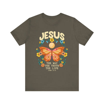 Jesus Butterfly Wildflower Shirt – John 14:6 Scripture Floral Christian Tee