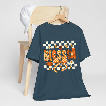 Blessed Checkerboard Pumpkin Shirt – Christian Thankful Fall Thanksgiving Tee