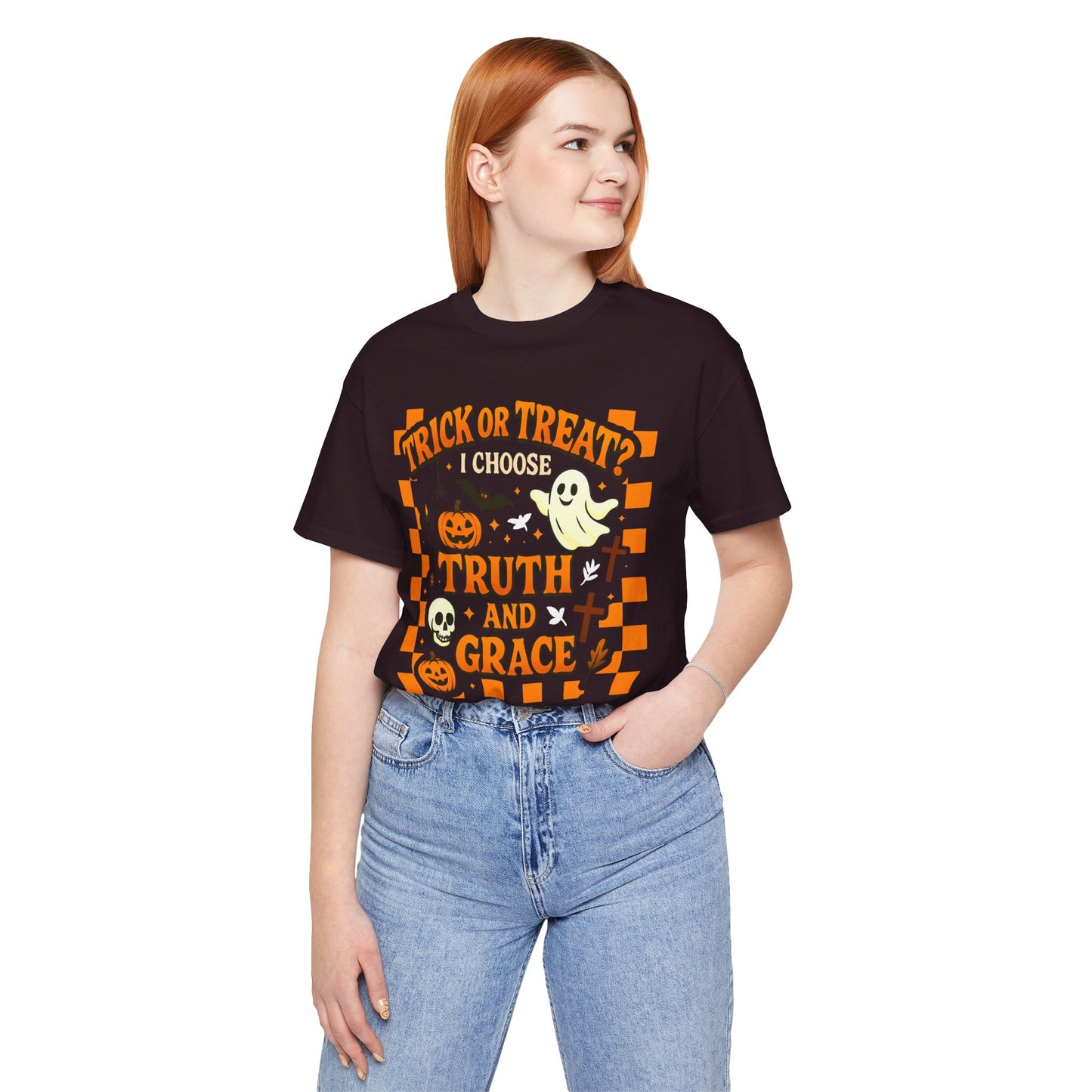 Trick or Treat I Choose Truth and Grace Shirt – Christian Halloween Faith Tee