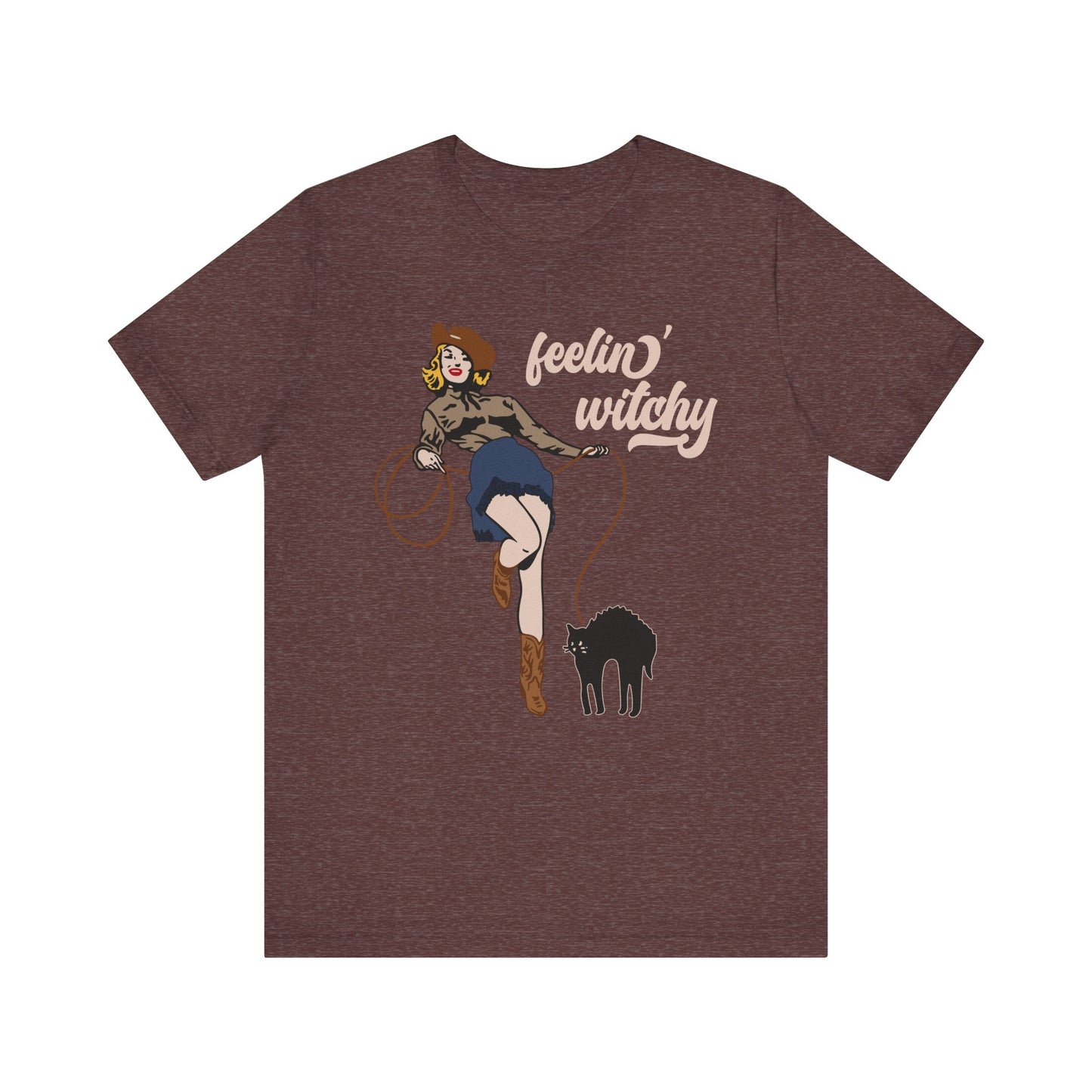 Feeling Witchy Shirt – Vintage Pin-Up Girl & Black Cat Halloween Tee