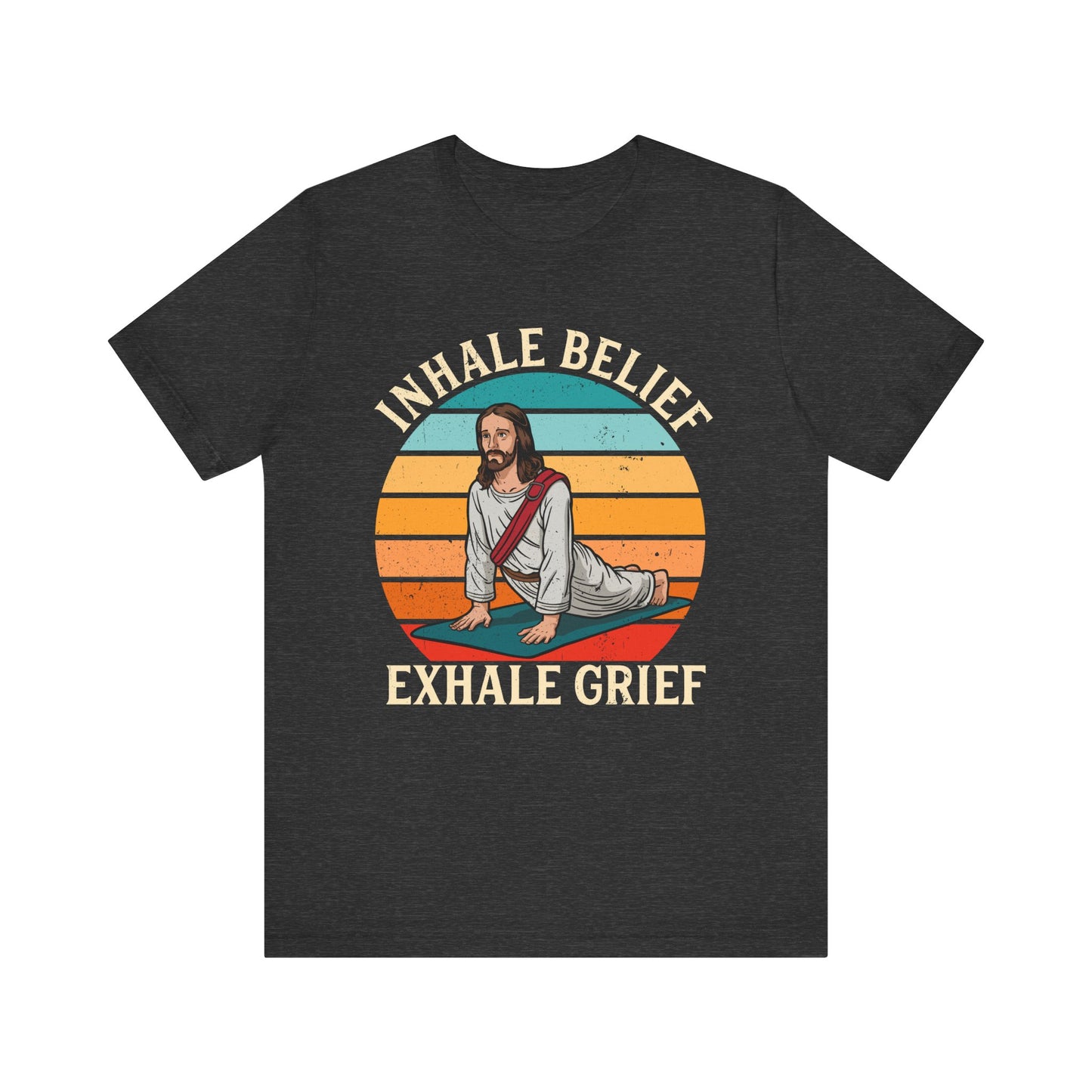 Jesus Inhale Belief Exhale Grief Shirt – Christian Yoga Retro Faith Wellness Tee