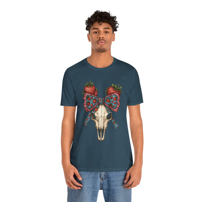 Retro Strawberry Cow Skull Shirt – Western Coquette Summer Vibes Tee