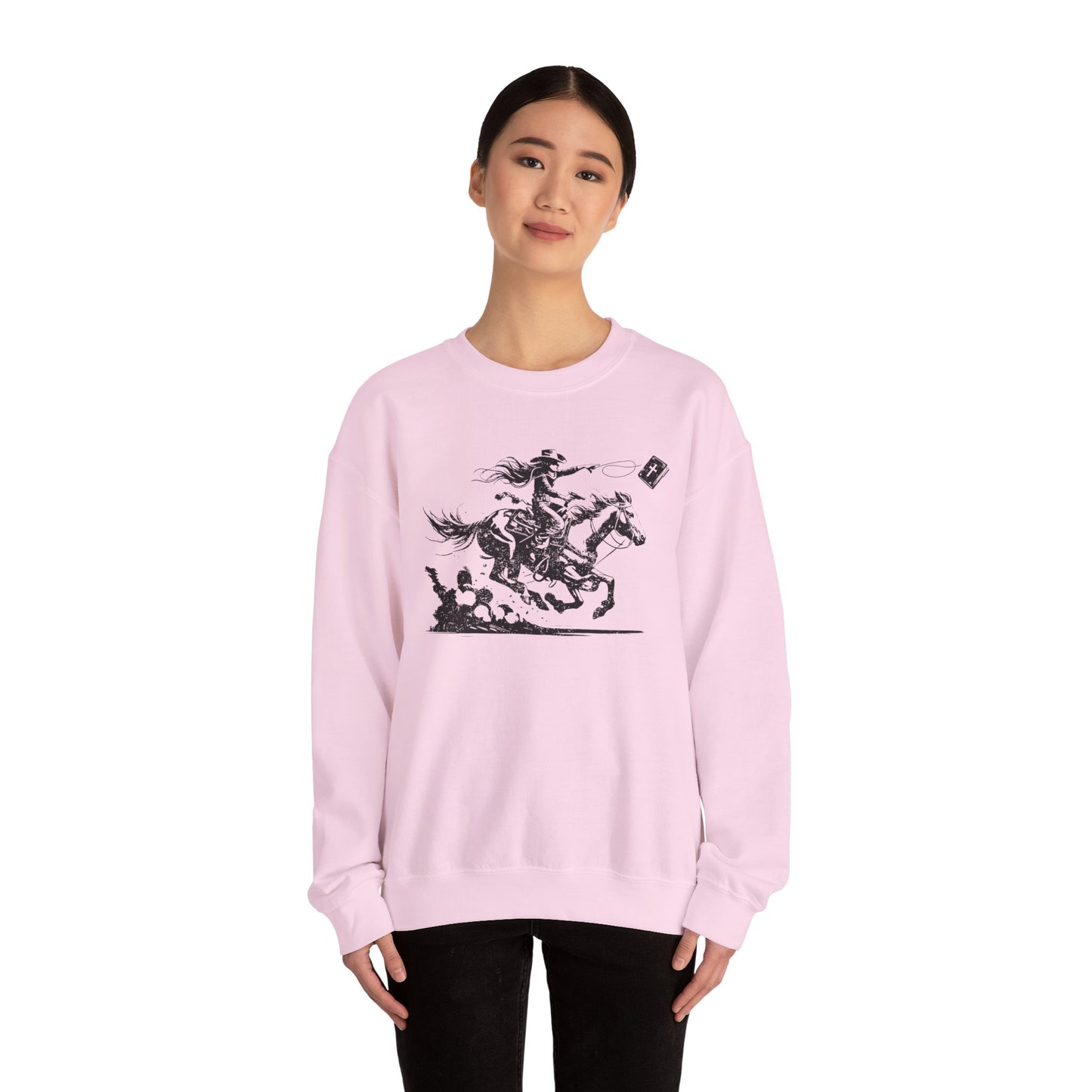Cowgirl Riding Horse Sweatshirt – Christian Scripture Western Rodeo Texas Pullover