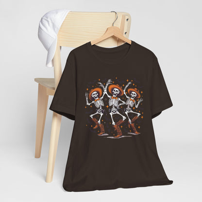 Dancing Skeleton Cowboy Western Rodeo Halloween Spooky Vibes T-Shirt