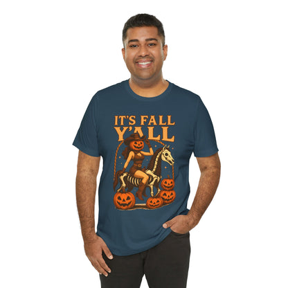 It’s Fall Y’all Shirt – Pumpkin Head Cowgirl Skeleton Horse Western Tee