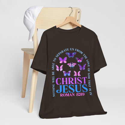 The Love of God in Christ Jesus Shirt – Boho Butterfly Romans 8:39 Faith Tee