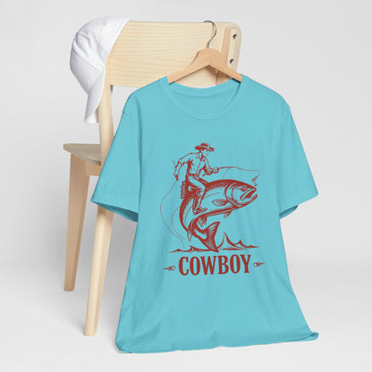 Cowboy Riding a Giant Fish Shirt – Vintage Western Fishing Rodeo Tee