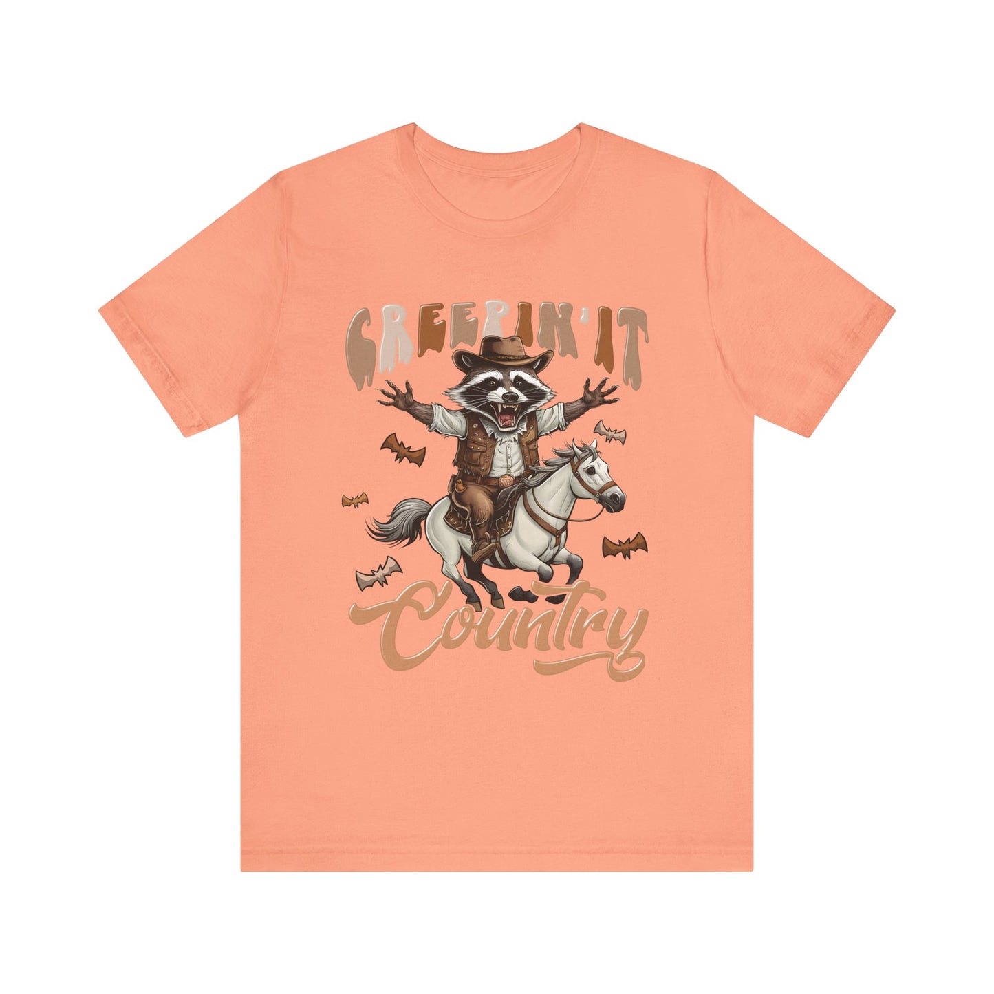 Creepin It Country Creepy Raccoon Halloween Horse Ride Howdy T-Shirt