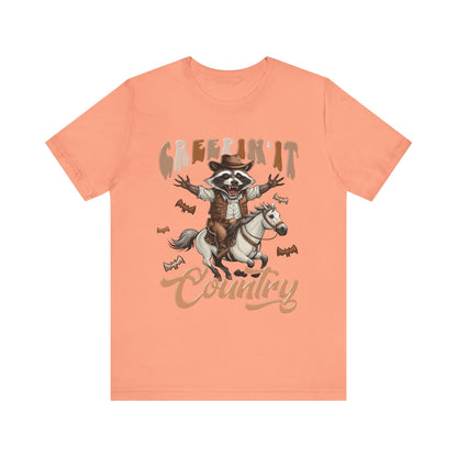 Creepin It Country Creepy Raccoon Halloween Horse Ride Howdy T-Shirt