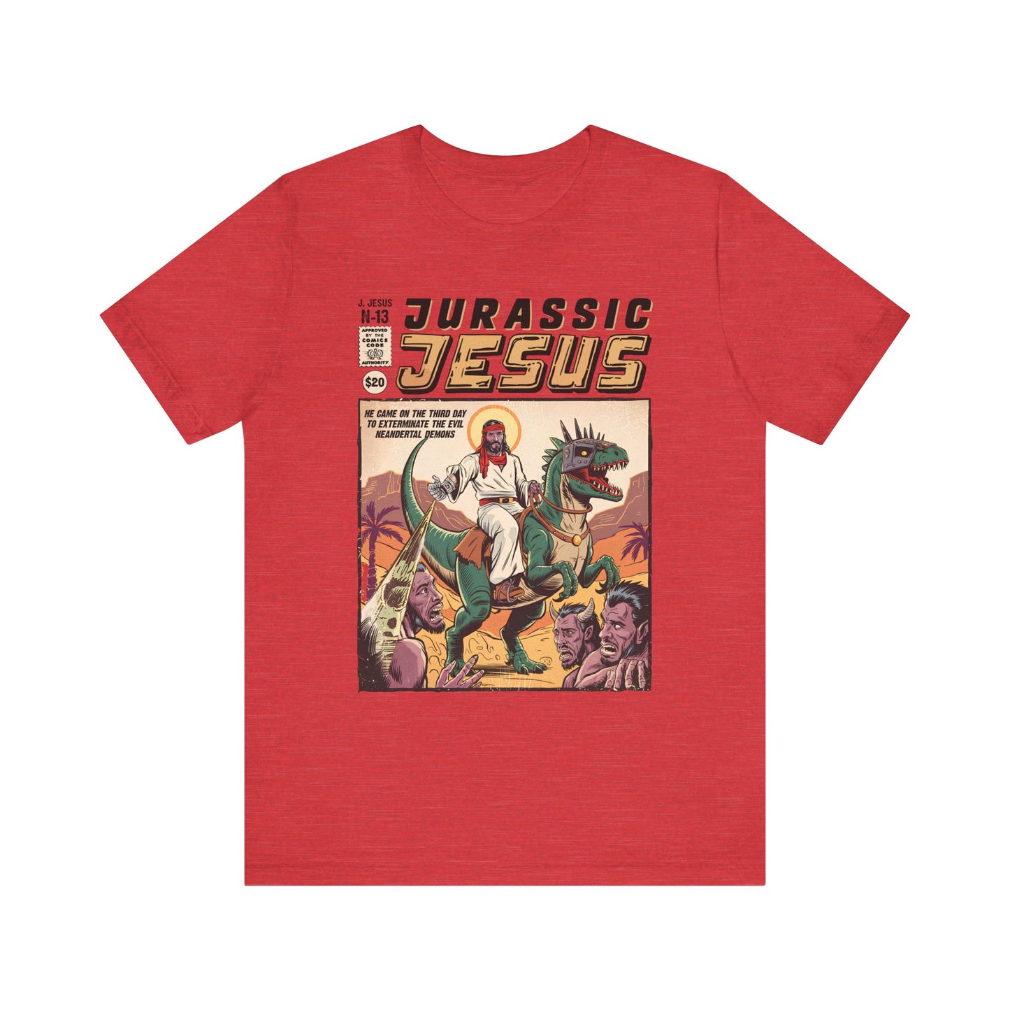 Jurassic Jesus Shirt – Dino-Riding Savior Comic Book Christian Tee