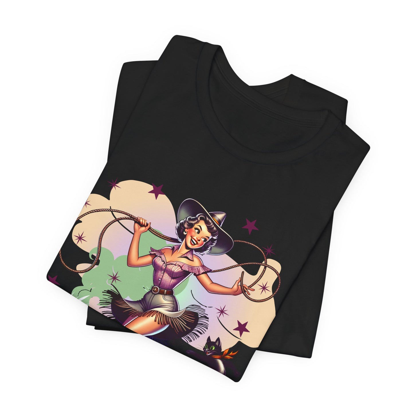 Howdy Witches Cowgirl Halloween Rodeo Western Black Cat T-Shirt