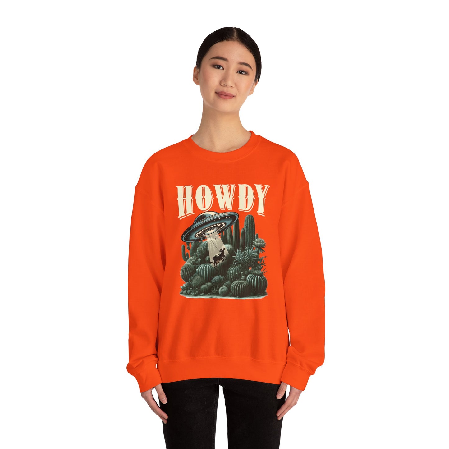 Howdy Cow Abduction Sweatshirt – Western UFO Rodeo Cactus Texas Pullover