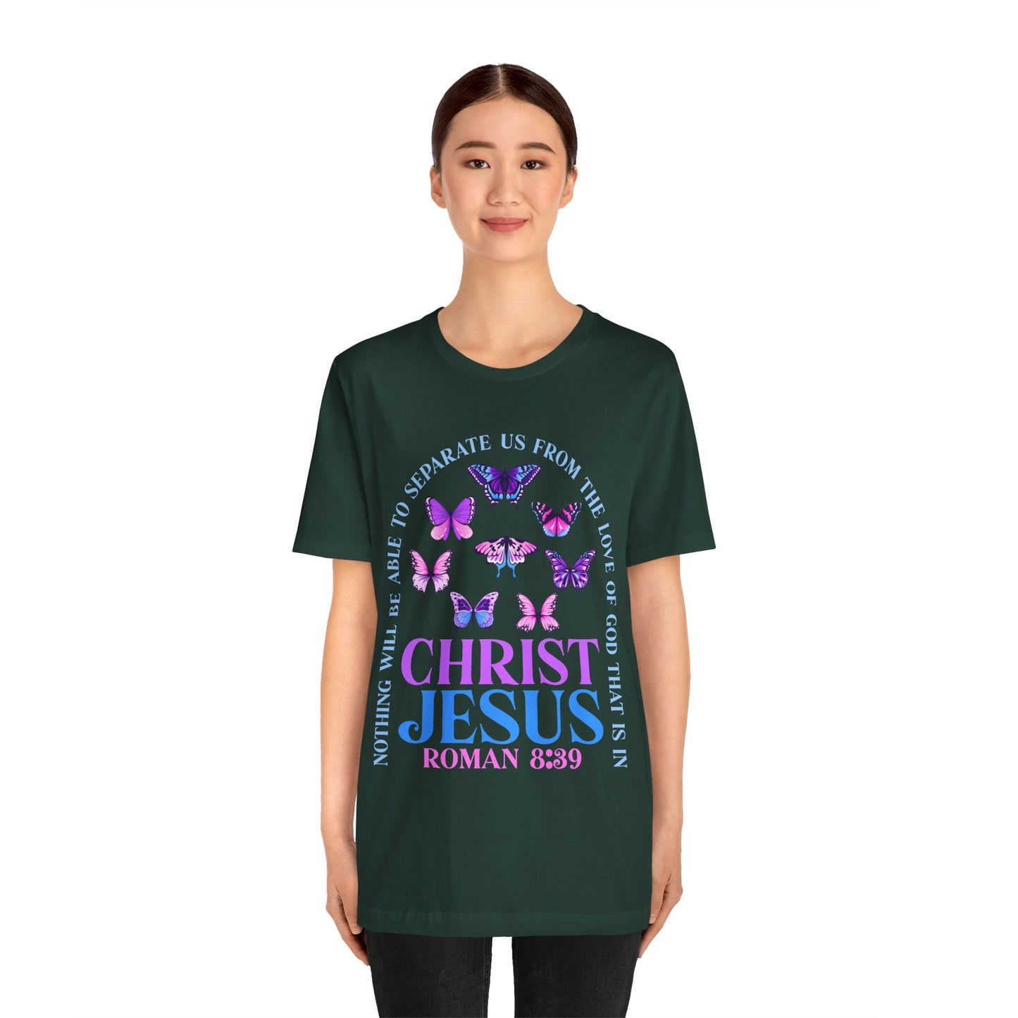 The Love of God in Christ Jesus Shirt – Boho Butterfly Romans 8:39 Faith Tee