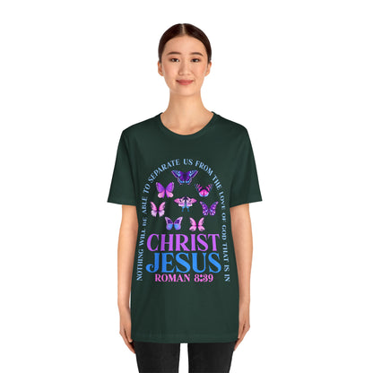 The Love of God in Christ Jesus Shirt – Boho Butterfly Romans 8:39 Faith Tee