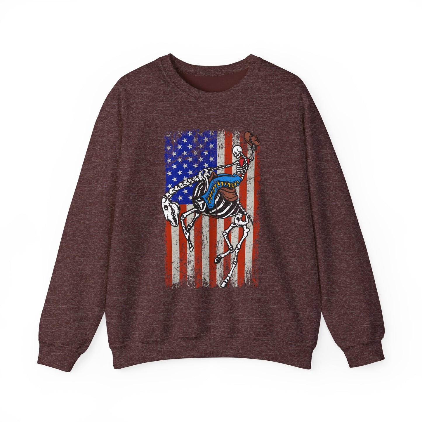 US Flag Skeleton Cowboy Sweatshirt – Western Horse Rodeo Country Pullover