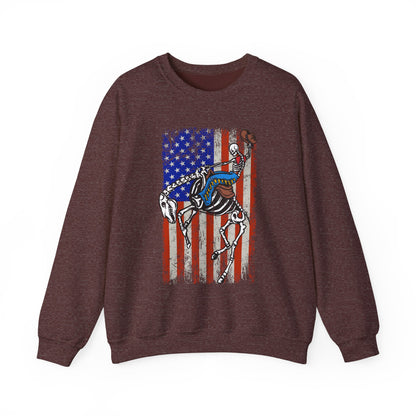 US Flag Skeleton Cowboy Sweatshirt – Western Horse Rodeo Country Pullover