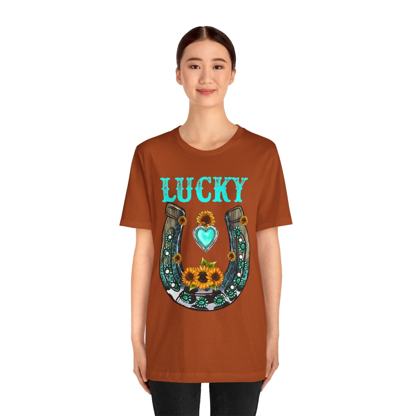 Horse Shoe Lucky Shirt – Western Turquoise Gemstone Texas Sunflowers Tee