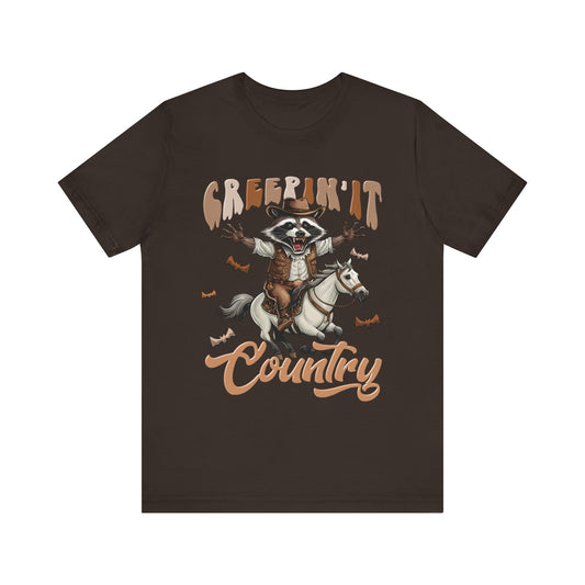 Creepin It Country Creepy Raccoon Halloween Horse Ride Howdy T-Shirt