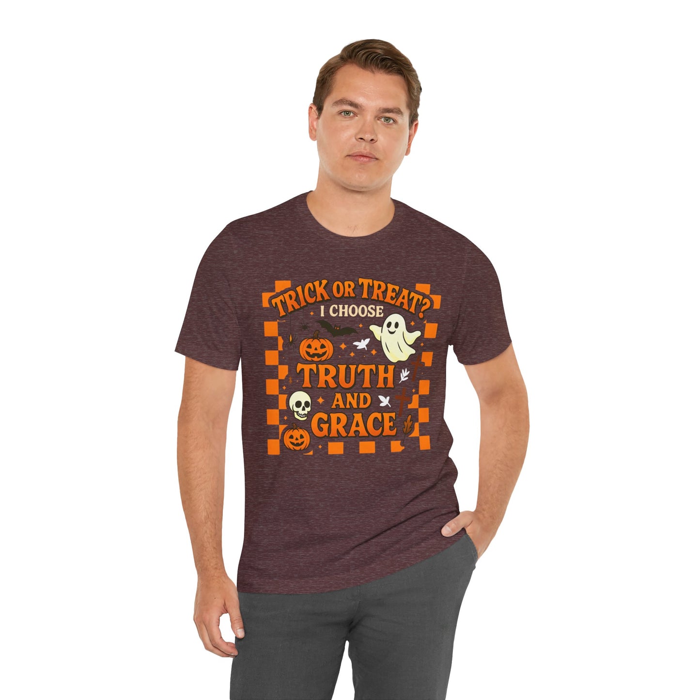 Trick or Treat I Choose Truth and Grace Shirt – Christian Halloween Faith Tee