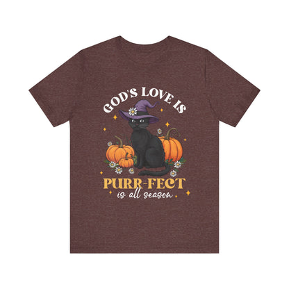 God’s Love Is Purr-fect Shirt – Cute Christian Black Cat Pumpkin Fall Faith Tee