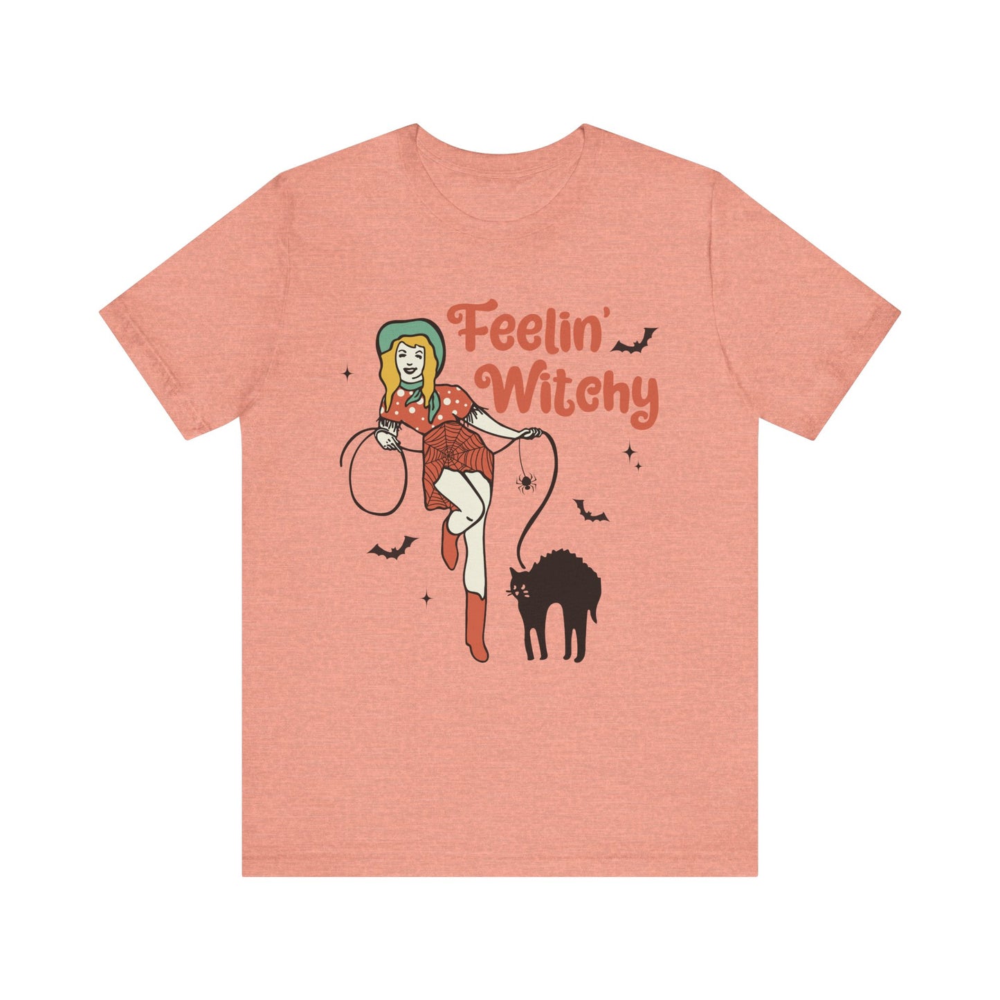 Feelin’ Witchy Shirt Vintage Pin-Up Witch & Black Cat Halloween Tee
