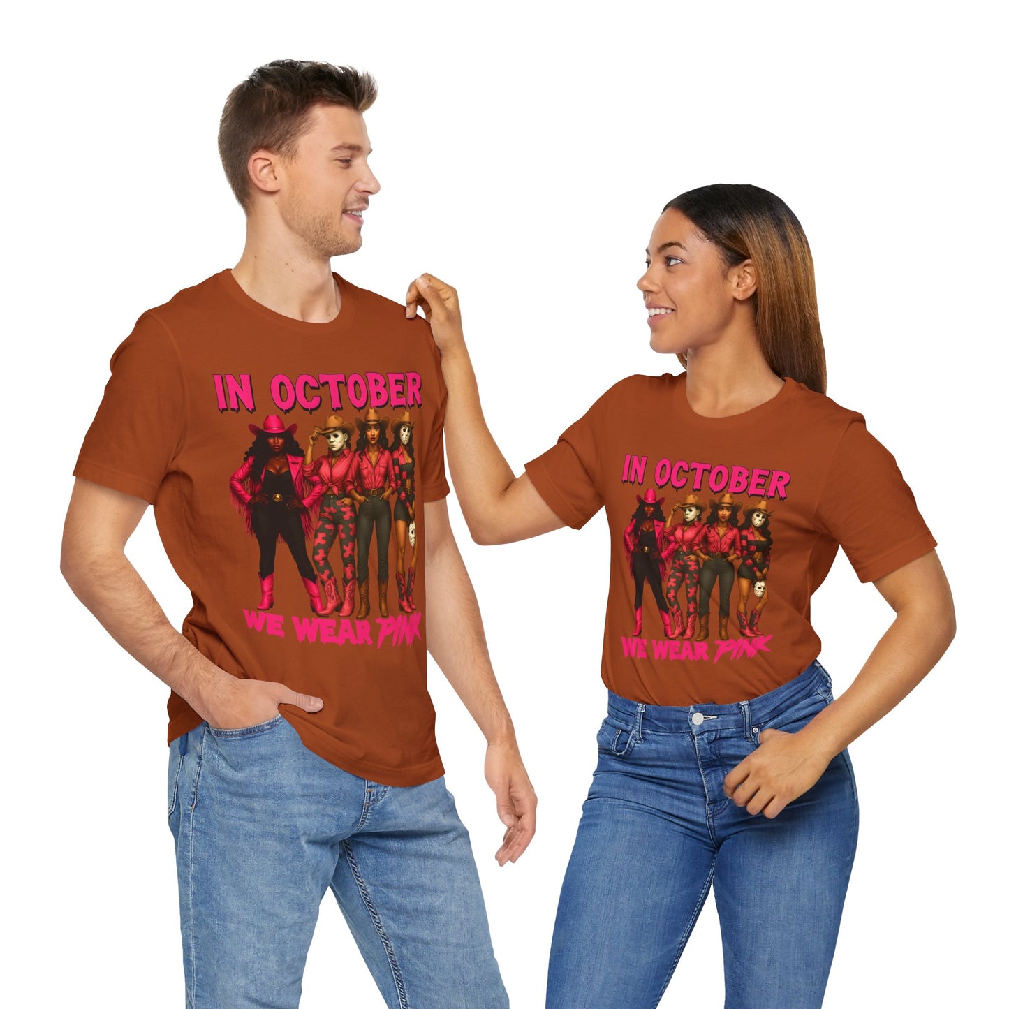 In October We Wear Pink Shirt – Western Cowgirl Squad Halloween Awareness Tee