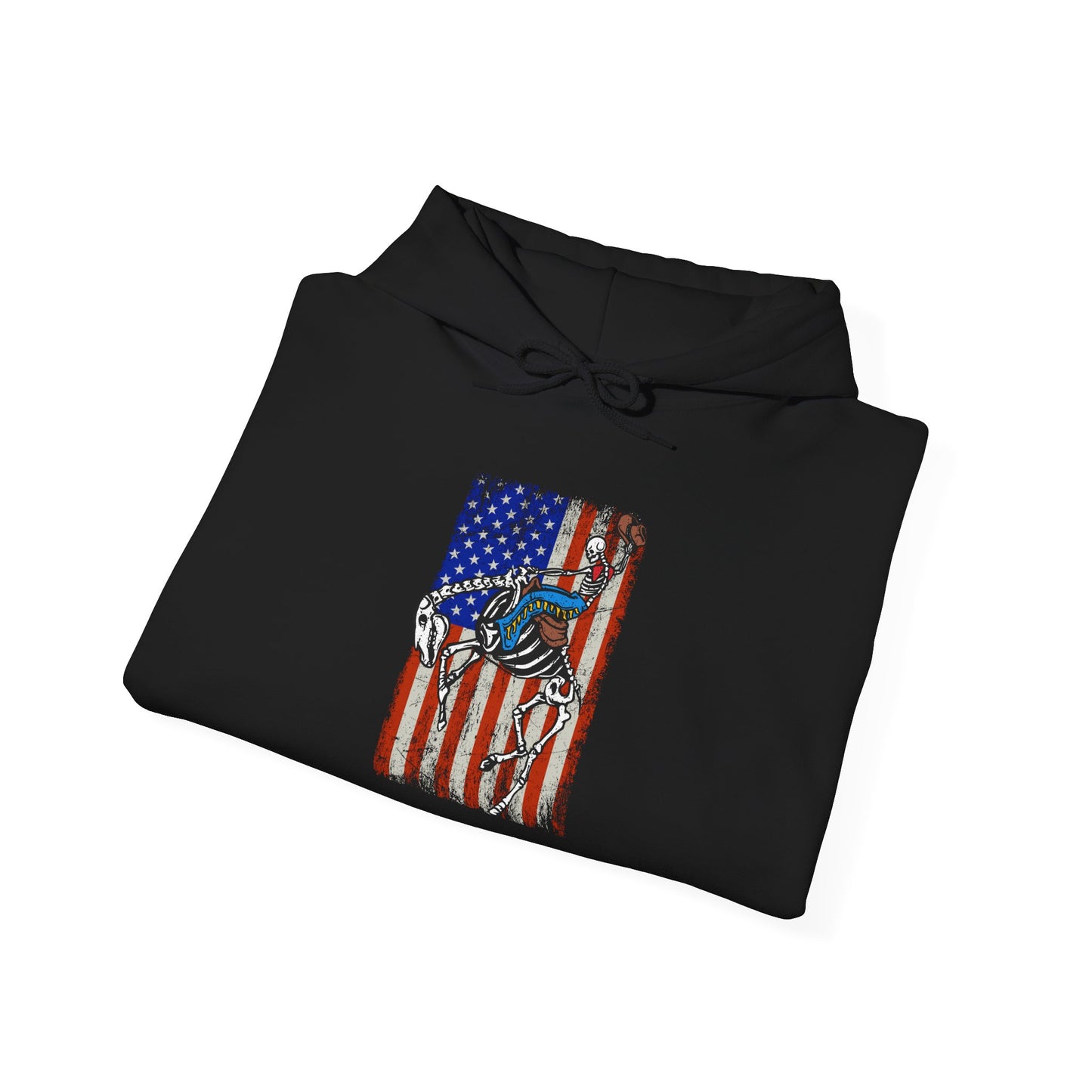 US Flag Skeleton Cowboy Hoodie – Western Horse Riding Rodeo Pullover