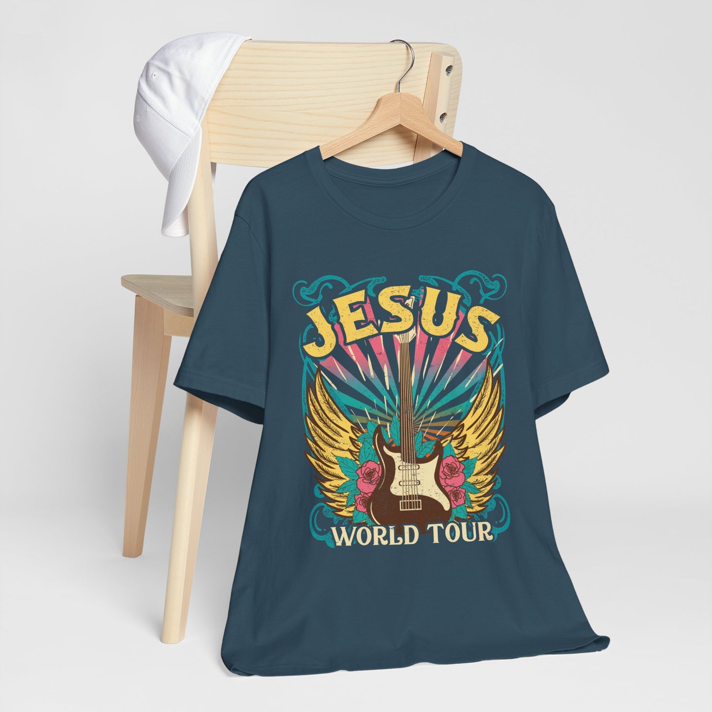Jesus World Tour Shirt – Retro 70s 80s Rock Concert Guitar Christian Tee