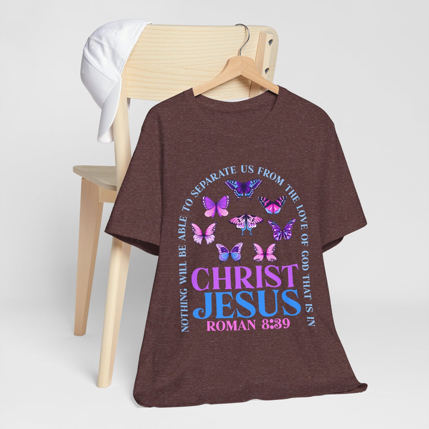 The Love of God in Christ Jesus Shirt – Boho Butterfly Romans 8:39 Faith Tee